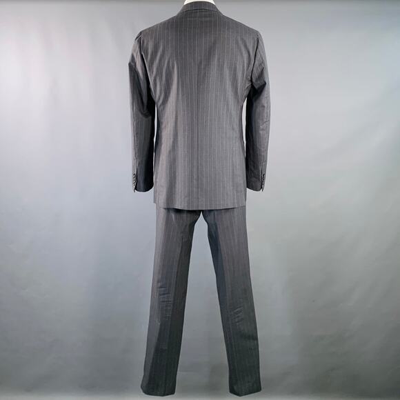 SARTORIO Size 44 Regular Grey Pinstripe Wool Notch Lapel Suit - Picture 4 of 14